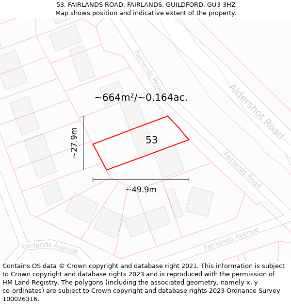 53, FAIRLANDS ROAD, FAIRLANDS, GUILDFORD, GU3 3HZ: Plot and title map