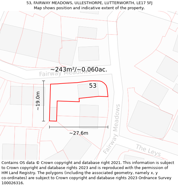 53, FAIRWAY MEADOWS, ULLESTHORPE, LUTTERWORTH, LE17 5FJ: Plot and title map