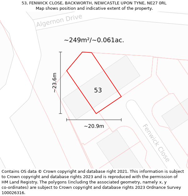 53, FENWICK CLOSE, BACKWORTH, NEWCASTLE UPON TYNE, NE27 0RL: Plot and title map