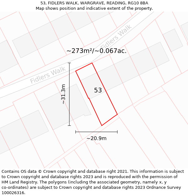 53, FIDLERS WALK, WARGRAVE, READING, RG10 8BA: Plot and title map