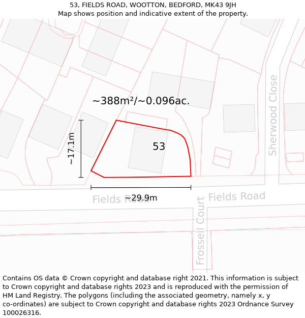 53, FIELDS ROAD, WOOTTON, BEDFORD, MK43 9JH: Plot and title map