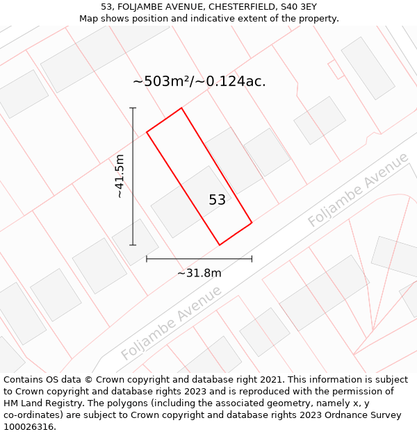 53, FOLJAMBE AVENUE, CHESTERFIELD, S40 3EY: Plot and title map