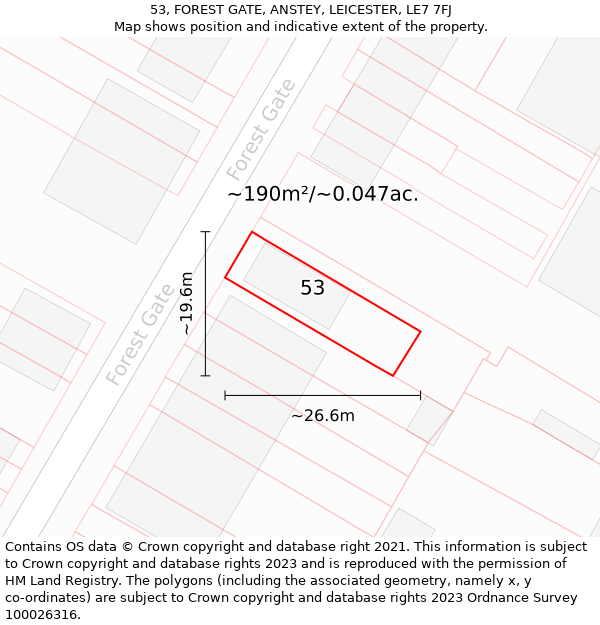 53, FOREST GATE, ANSTEY, LEICESTER, LE7 7FJ: Plot and title map