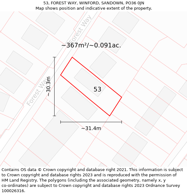 53, FOREST WAY, WINFORD, SANDOWN, PO36 0JN: Plot and title map