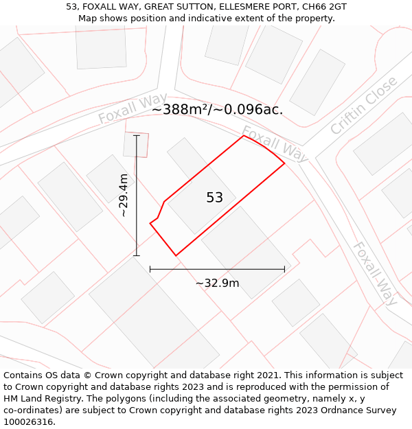 53, FOXALL WAY, GREAT SUTTON, ELLESMERE PORT, CH66 2GT: Plot and title map