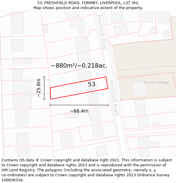 53, FRESHFIELD ROAD, FORMBY, LIVERPOOL, L37 3HL: Plot and title map