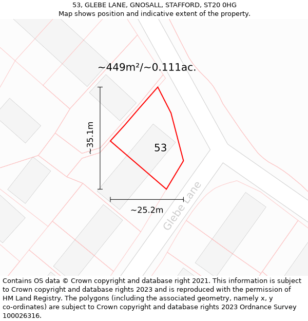 53, GLEBE LANE, GNOSALL, STAFFORD, ST20 0HG: Plot and title map