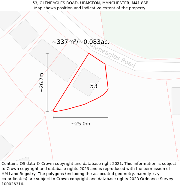 53, GLENEAGLES ROAD, URMSTON, MANCHESTER, M41 8SB: Plot and title map