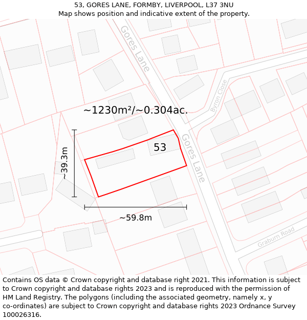 53, GORES LANE, FORMBY, LIVERPOOL, L37 3NU: Plot and title map