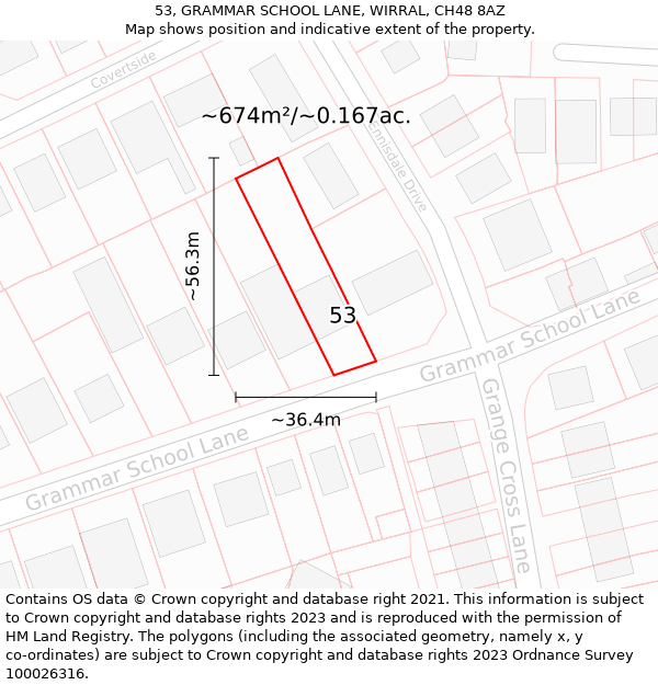 53, GRAMMAR SCHOOL LANE, WIRRAL, CH48 8AZ: Plot and title map