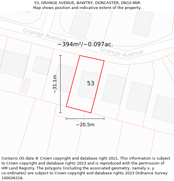 53, GRANGE AVENUE, BAWTRY, DONCASTER, DN10 6NR: Plot and title map