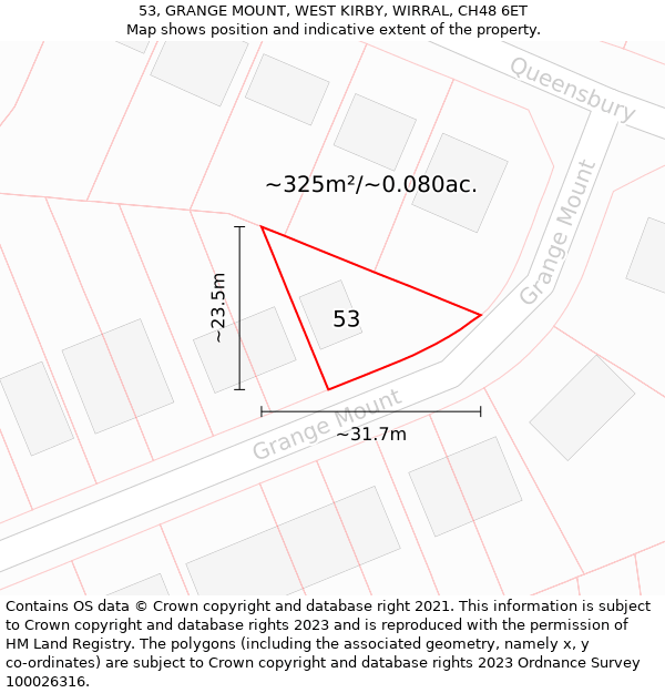 53, GRANGE MOUNT, WEST KIRBY, WIRRAL, CH48 6ET: Plot and title map