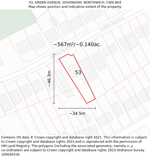 53, GREEN AVENUE, DAVENHAM, NORTHWICH, CW9 8HZ: Plot and title map