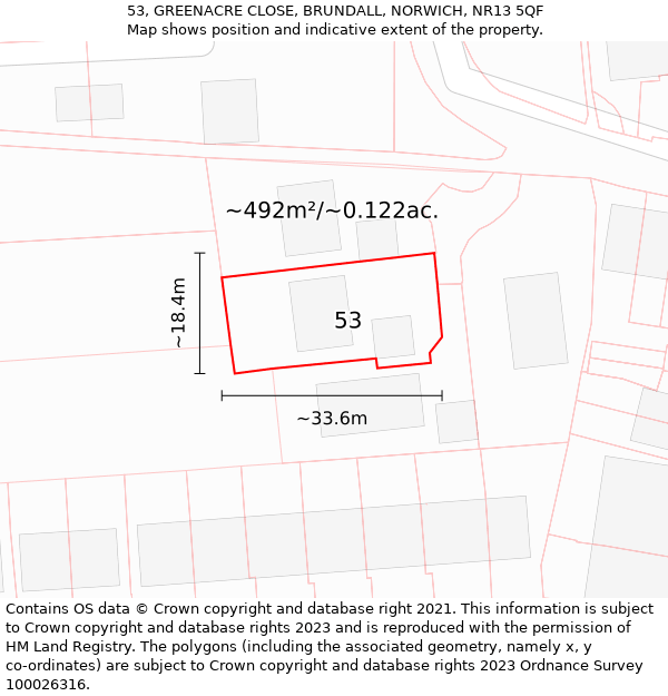 53, GREENACRE CLOSE, BRUNDALL, NORWICH, NR13 5QF: Plot and title map