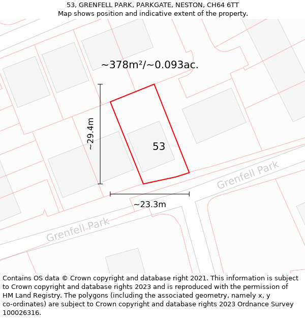 53, GRENFELL PARK, PARKGATE, NESTON, CH64 6TT: Plot and title map