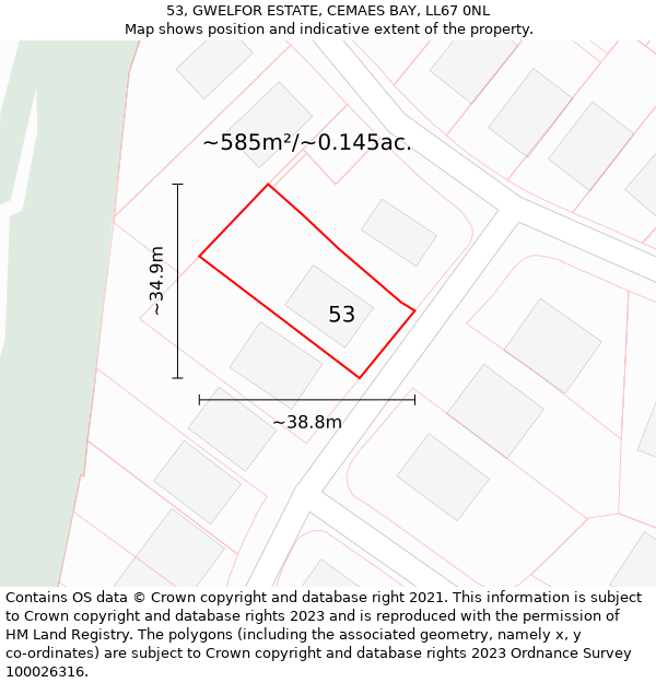 53, GWELFOR ESTATE, CEMAES BAY, LL67 0NL: Plot and title map