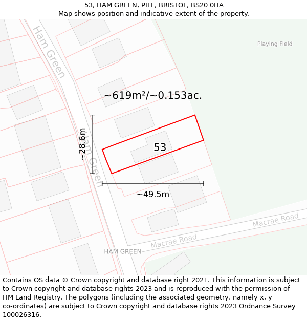 53, HAM GREEN, PILL, BRISTOL, BS20 0HA: Plot and title map