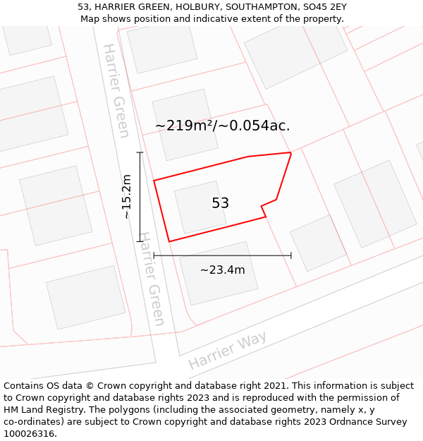 53, HARRIER GREEN, HOLBURY, SOUTHAMPTON, SO45 2EY: Plot and title map