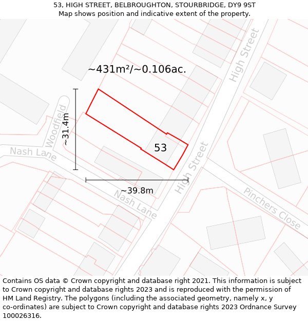 53, HIGH STREET, BELBROUGHTON, STOURBRIDGE, DY9 9ST: Plot and title map