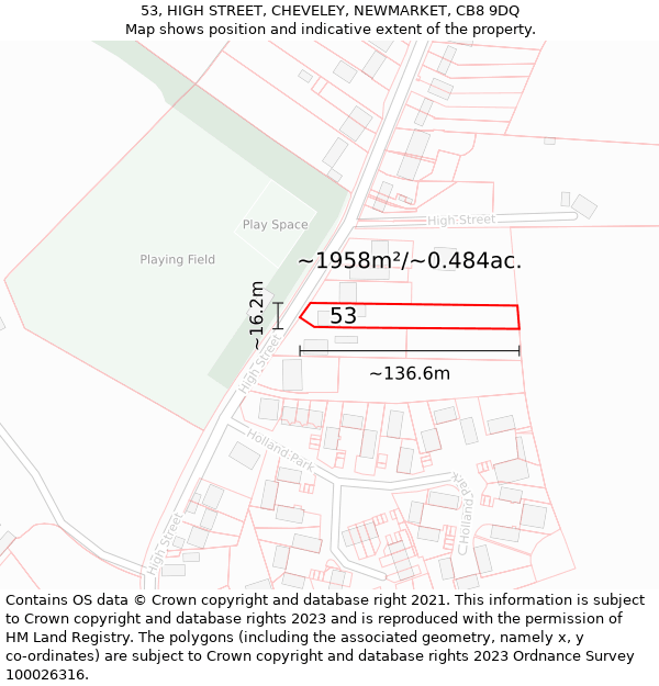 53, HIGH STREET, CHEVELEY, NEWMARKET, CB8 9DQ: Plot and title map