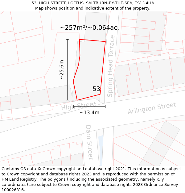 53, HIGH STREET, LOFTUS, SALTBURN-BY-THE-SEA, TS13 4HA: Plot and title map