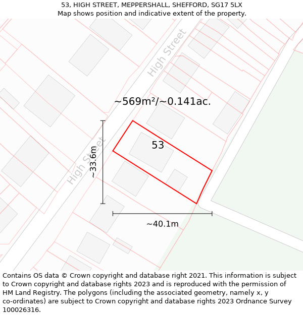 53, HIGH STREET, MEPPERSHALL, SHEFFORD, SG17 5LX: Plot and title map