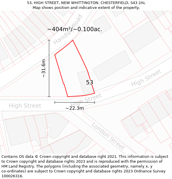 53, HIGH STREET, NEW WHITTINGTON, CHESTERFIELD, S43 2AL: Plot and title map