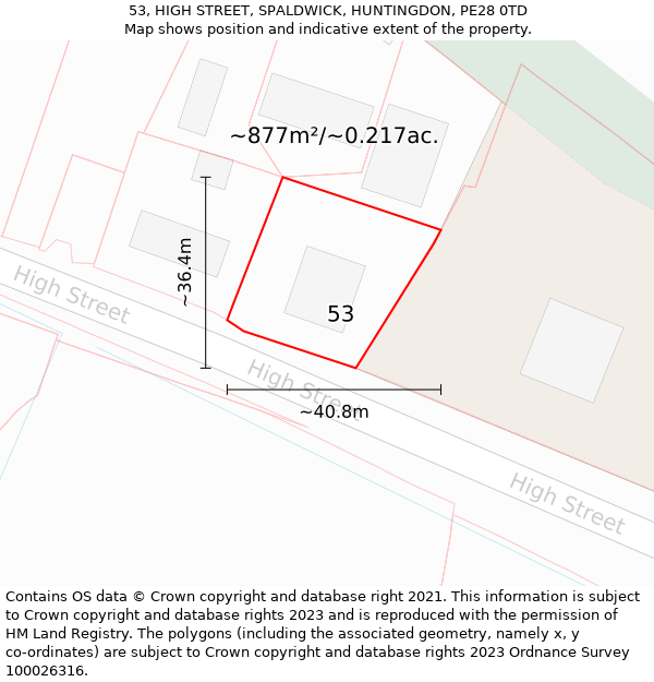 53, HIGH STREET, SPALDWICK, HUNTINGDON, PE28 0TD: Plot and title map