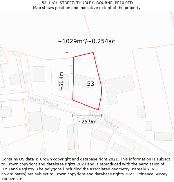53, HIGH STREET, THURLBY, BOURNE, PE10 0ED: Plot and title map