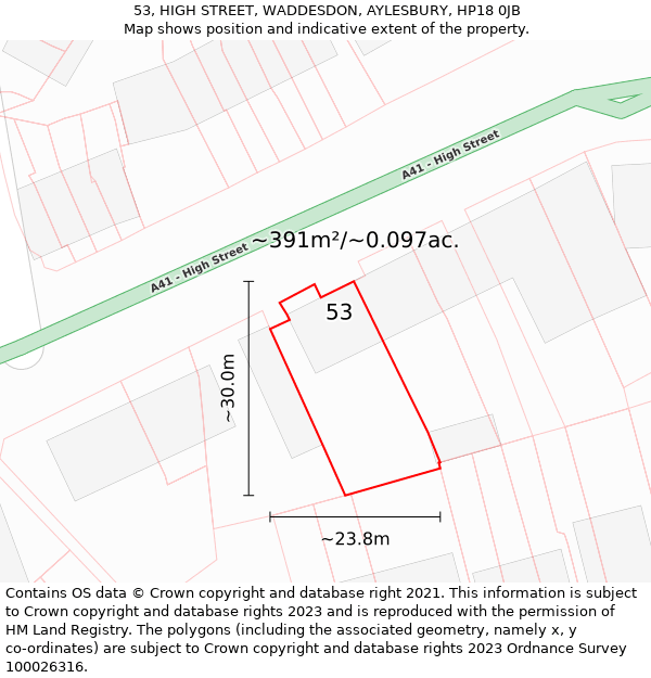 53, HIGH STREET, WADDESDON, AYLESBURY, HP18 0JB: Plot and title map