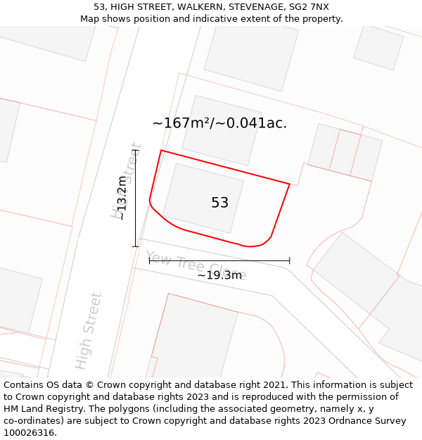 53, HIGH STREET, WALKERN, STEVENAGE, SG2 7NX: Plot and title map