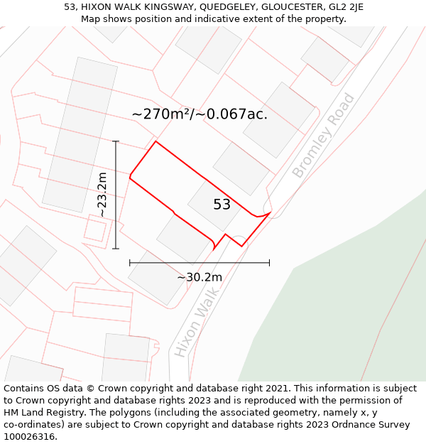 53, HIXON WALK KINGSWAY, QUEDGELEY, GLOUCESTER, GL2 2JE: Plot and title map