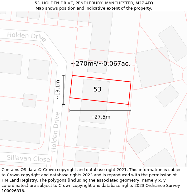 53, HOLDEN DRIVE, PENDLEBURY, MANCHESTER, M27 4FQ: Plot and title map