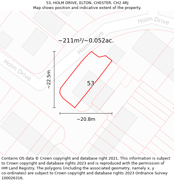 53, HOLM DRIVE, ELTON, CHESTER, CH2 4RJ: Plot and title map