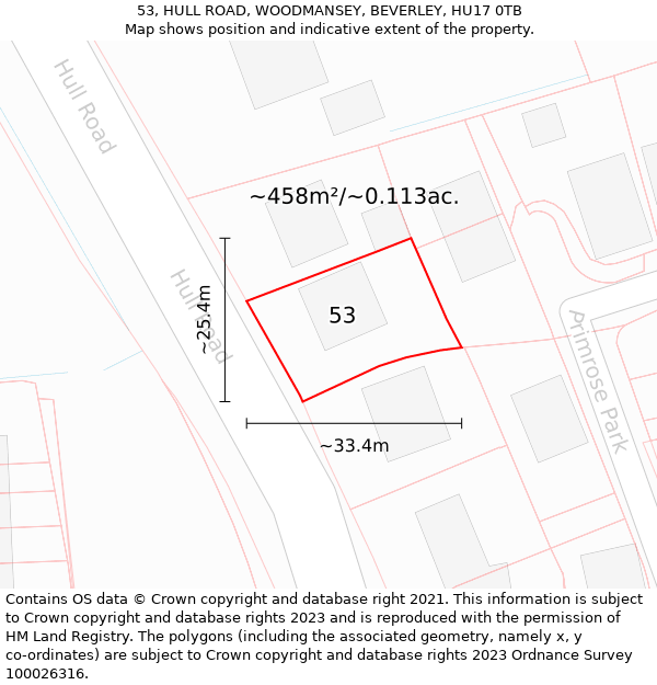 53, HULL ROAD, WOODMANSEY, BEVERLEY, HU17 0TB: Plot and title map