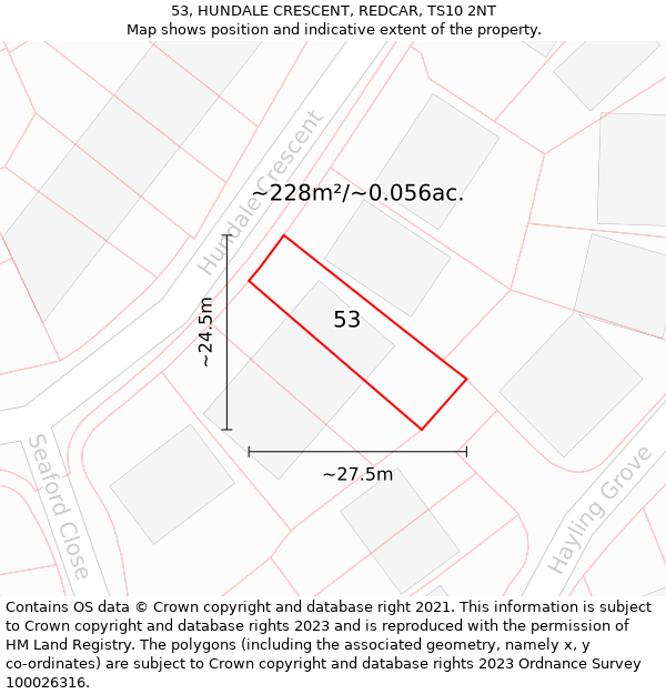 53, HUNDALE CRESCENT, REDCAR, TS10 2NT: Plot and title map