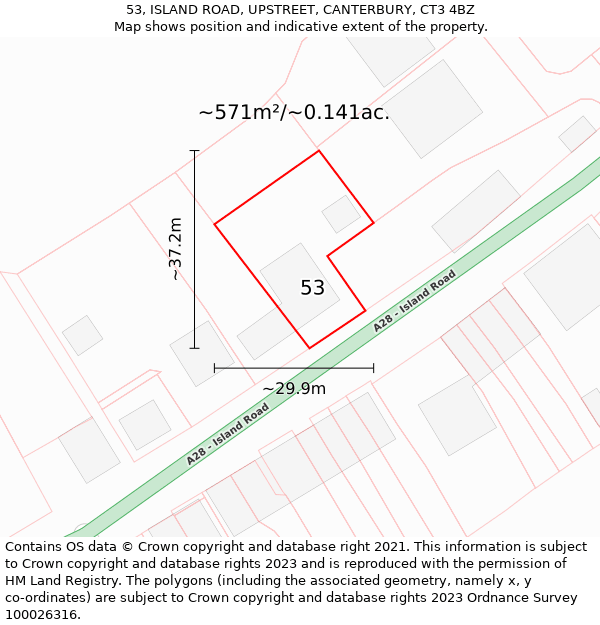 53, ISLAND ROAD, UPSTREET, CANTERBURY, CT3 4BZ: Plot and title map