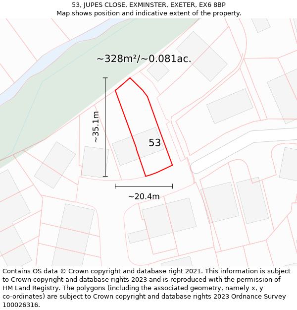 53, JUPES CLOSE, EXMINSTER, EXETER, EX6 8BP: Plot and title map