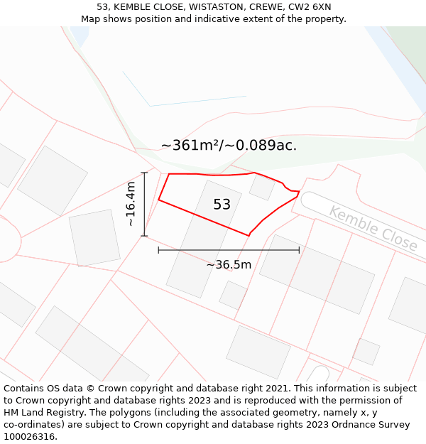 53, KEMBLE CLOSE, WISTASTON, CREWE, CW2 6XN: Plot and title map