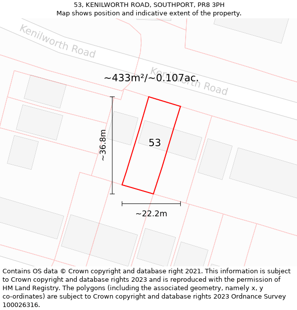 53, KENILWORTH ROAD, SOUTHPORT, PR8 3PH: Plot and title map