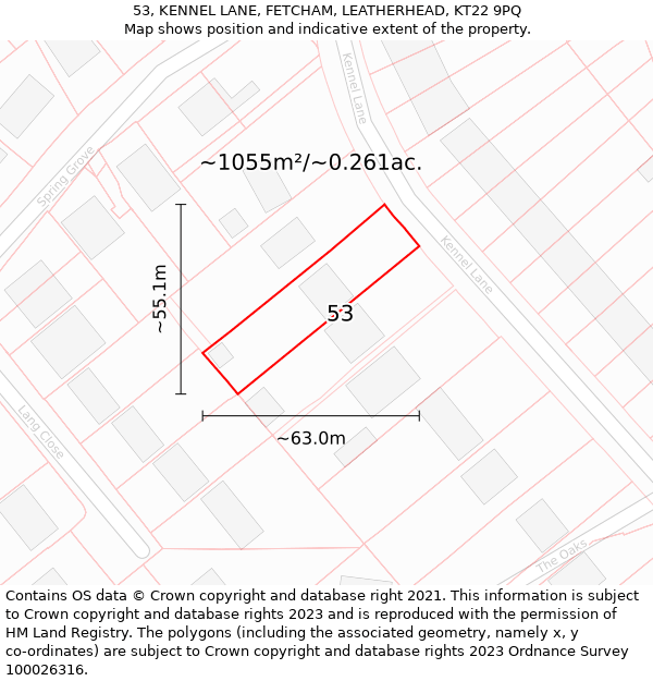 53, KENNEL LANE, FETCHAM, LEATHERHEAD, KT22 9PQ: Plot and title map
