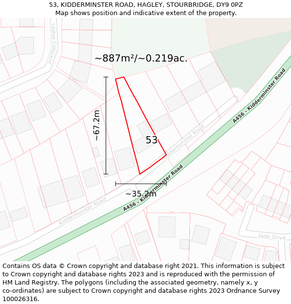 53, KIDDERMINSTER ROAD, HAGLEY, STOURBRIDGE, DY9 0PZ: Plot and title map