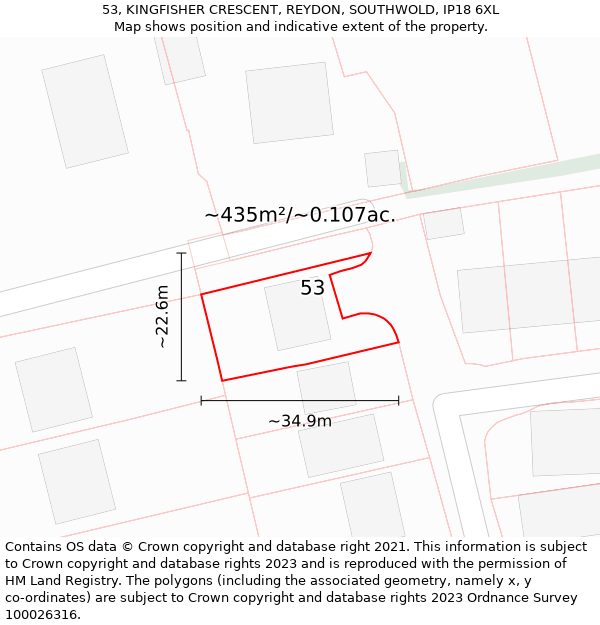 53, KINGFISHER CRESCENT, REYDON, SOUTHWOLD, IP18 6XL: Plot and title map