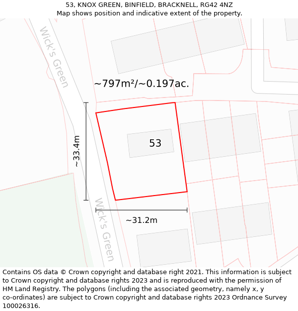 53, KNOX GREEN, BINFIELD, BRACKNELL, RG42 4NZ: Plot and title map