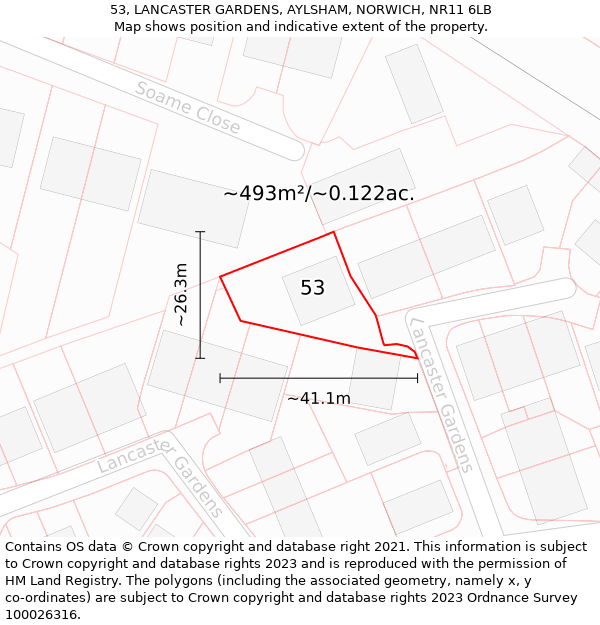 53, LANCASTER GARDENS, AYLSHAM, NORWICH, NR11 6LB: Plot and title map