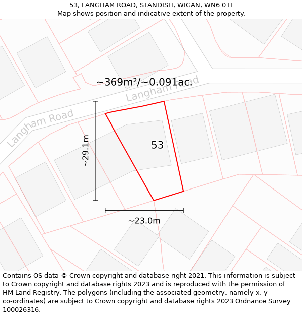 53, LANGHAM ROAD, STANDISH, WIGAN, WN6 0TF: Plot and title map