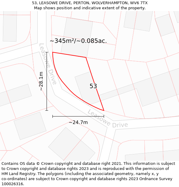53, LEASOWE DRIVE, PERTON, WOLVERHAMPTON, WV6 7TX: Plot and title map