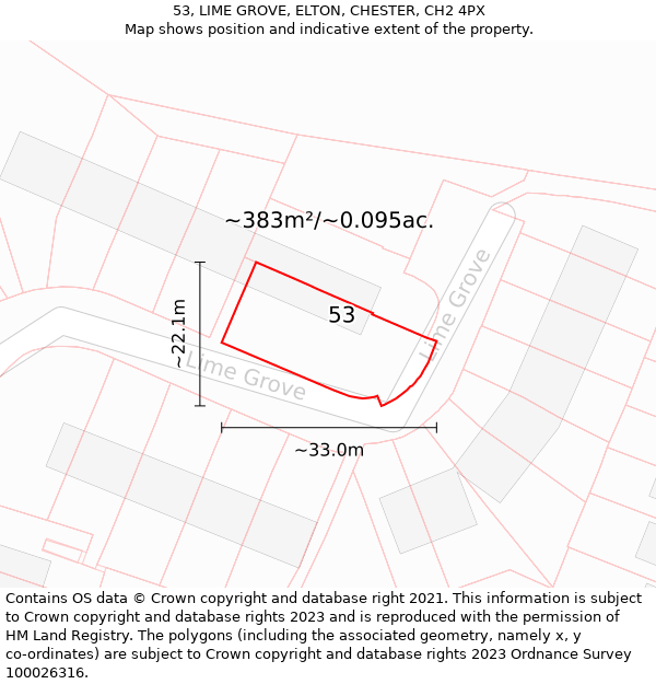 53, LIME GROVE, ELTON, CHESTER, CH2 4PX: Plot and title map