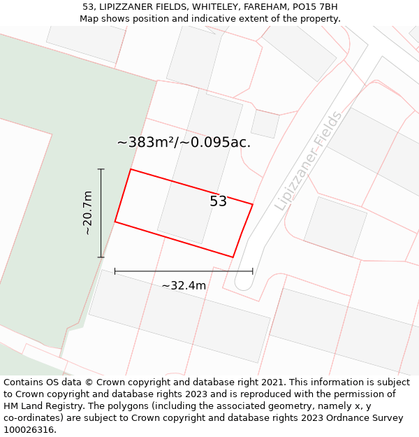 53, LIPIZZANER FIELDS, WHITELEY, FAREHAM, PO15 7BH: Plot and title map