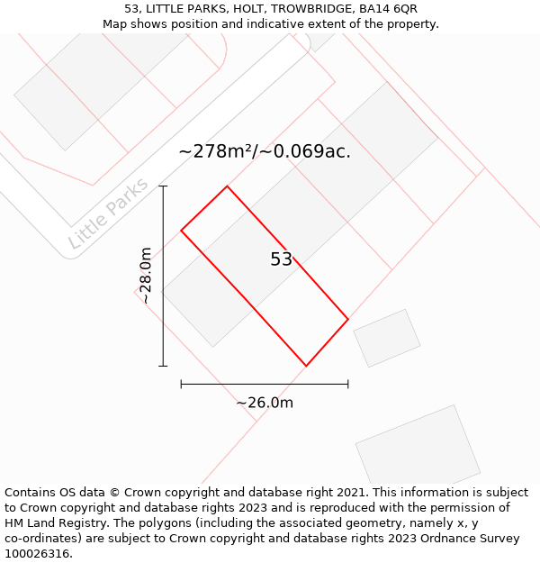 53, LITTLE PARKS, HOLT, TROWBRIDGE, BA14 6QR: Plot and title map